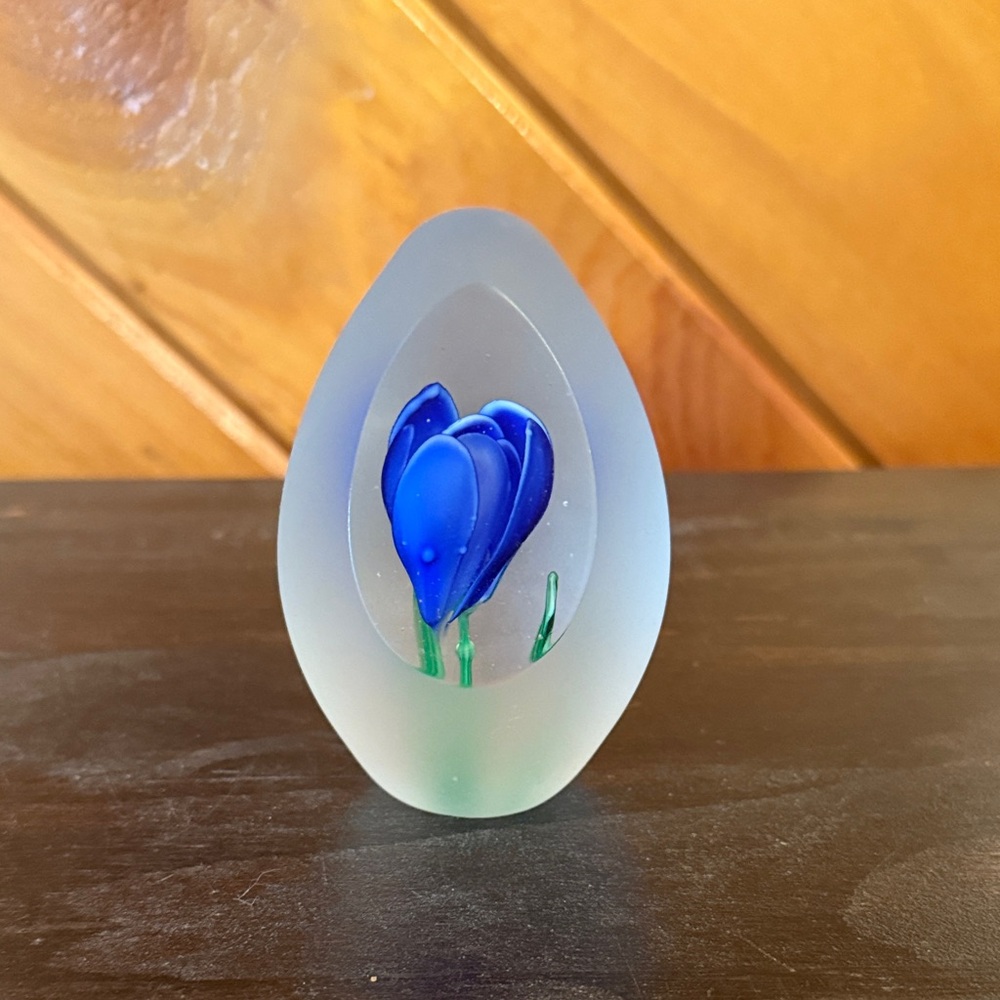 Elegant Blue and Green Glass Paperweight